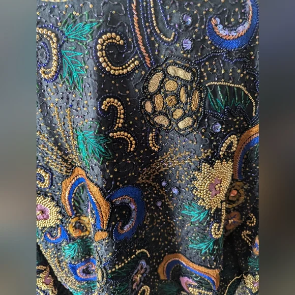 Laurence Kazar Vintage Beaded Black Multi-Color Embellished Jacket - Picture 3 of 7